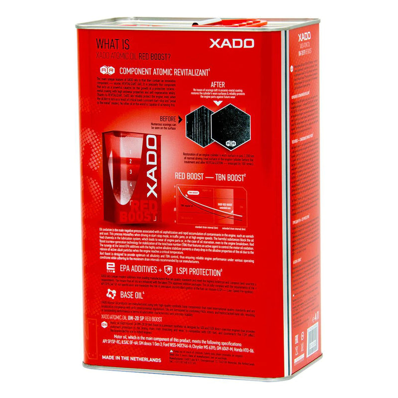 XADO Atomic Oil 0W-20 SP RED BOOST – Ultra-light, fuel-efficient engine oil.